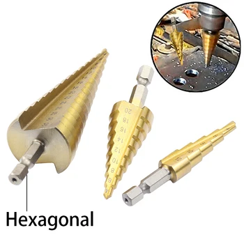 

Yalku HSS 4241 Step Drill Bit Set for Metal Wood Hole Cutter Cone Drill 4-32mm Hex Tapered Drill Power Tools Accessories