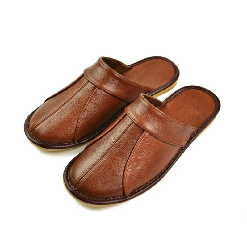 Men Shoes Home Slippers Slip On Handmade Bedroom Comfortable Flat Luxury Indoor Brown