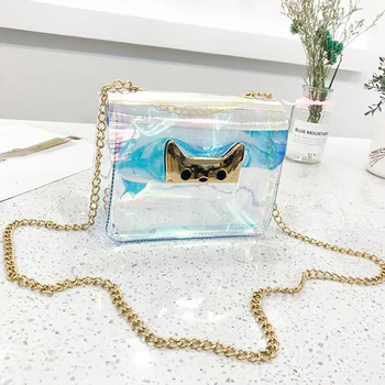

Transparent Women Handbag Small Flap Messenger Bag Women Girl Fashion PVC Bags Waterproof Shoulder Bag Cute Cat Candy Bag