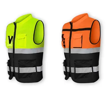 

Multi-pockets High Visibility Zipper Front Safety Vest with Reflective Strips Bicycle Motorcycle Multipurpose Safety Clothing