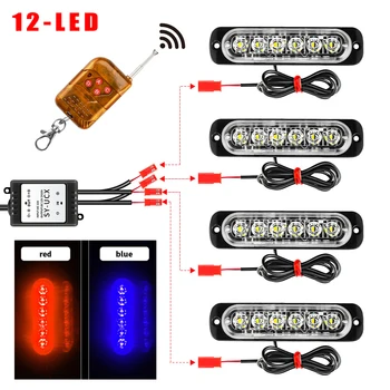 

4*12-LED Car Red Blue Strobe Flash Truck Light Dash Emergency Warning Lamp