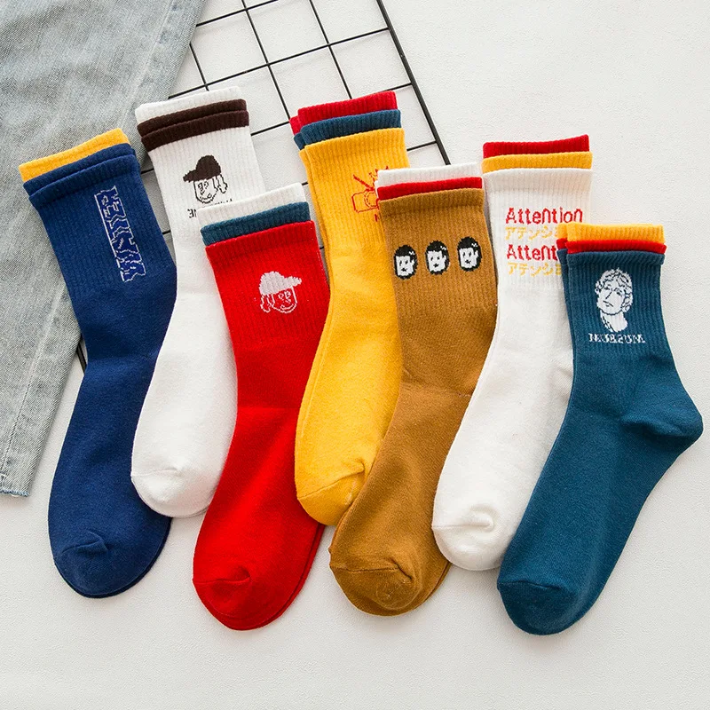 

Cute Foot Socks Cartoon Skateboard Socks Rainbow Striped Cotton Socks Mid Calf Length Sock Breathable Hosiery Causal Socks