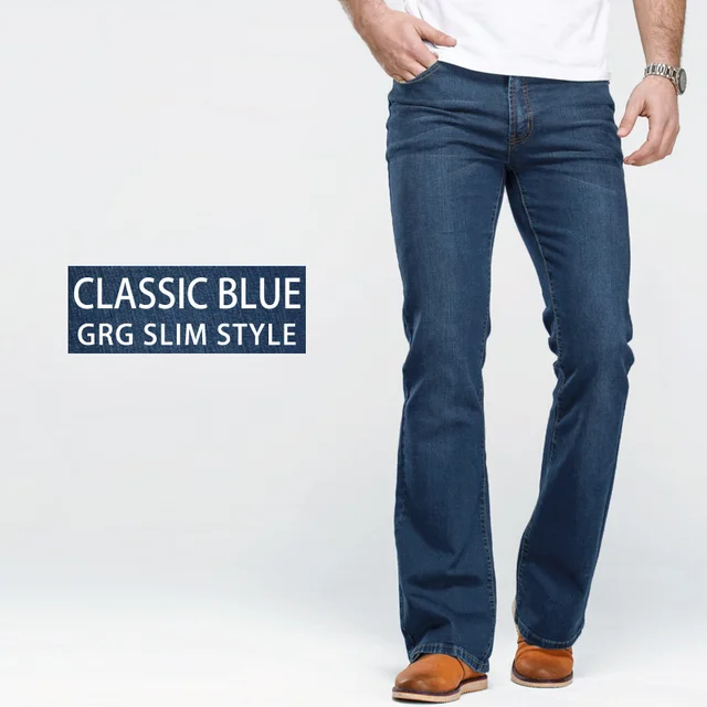 Jeans da uomo con taglio a stivale pantaloni leggermente svasati Slim Fit  blu nero pantaloni classici in Denim elasticizzato da uomo firmati|Jeans| -  AliExpress