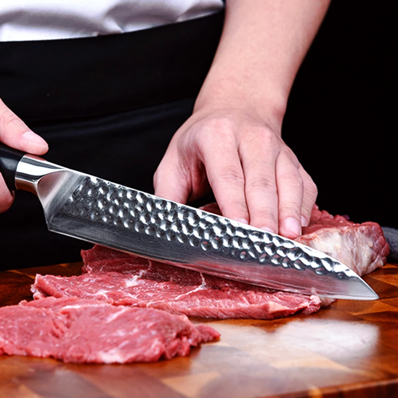 Kitchen Meat Knife Slicing Damascus Chef Knives 8inch G10 Handle Hammared Pattern Ultra Sharp Blade Cleaver Cooking Knife Cutter