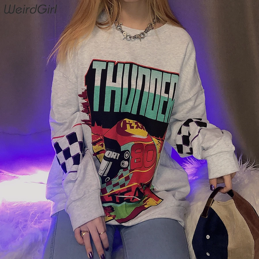 Weirdgirl/женские хлопковые толстовки с мультяшным принтом; Повседневная модная свободная женская уличная одежда в стиле хип-хоп; сезон осень-зима