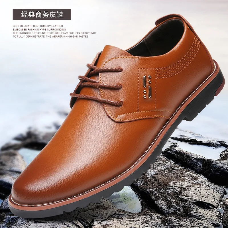 

Genuine Leather Lace-up Casual Shoes Men Business Leather Shoes Warm Shoes Soft Bottom Breathable Men Shoes