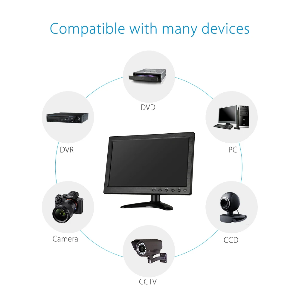 Eyoyo 10 TFT LCD 1024X600 Monitor with BNC AV VGA HDMI for PC DVD CCTV Camera 4