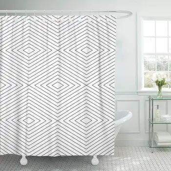 

Fabric Shower Curtain with Hooks Diamond Thin Line Pattern Geometric Linear Abstract Black Chevron Continuous Endless Decorative