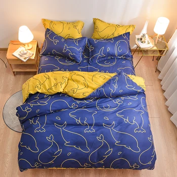 

4pc Fashion Bedding Set Pure Cotton A/B Double-sided Cartoons Pattern Белье Simplicity Постельное Cover Bed Quilt Sheet