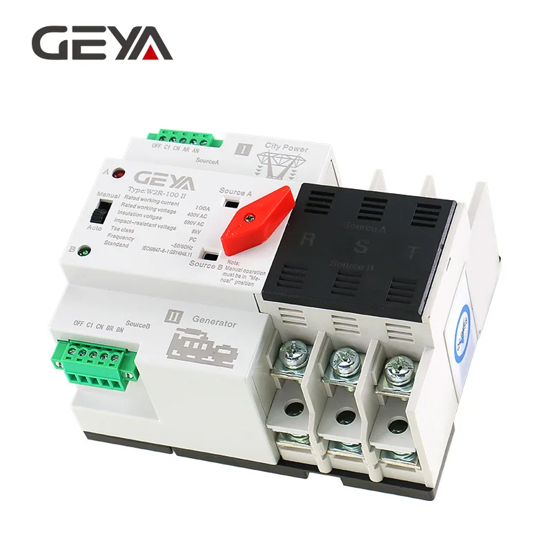 GEYA Din Rail 220V 3P 100A ATSE двойной Мощность автоматического включения резерва 50/60Hz ПК Класс автоматический или ручной выбор