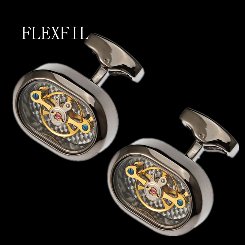 FLEXFIL ювелирные изделия модный бренд рубашки запонки черный овальный движение запонки роскошные свадебные кнопка мужской
