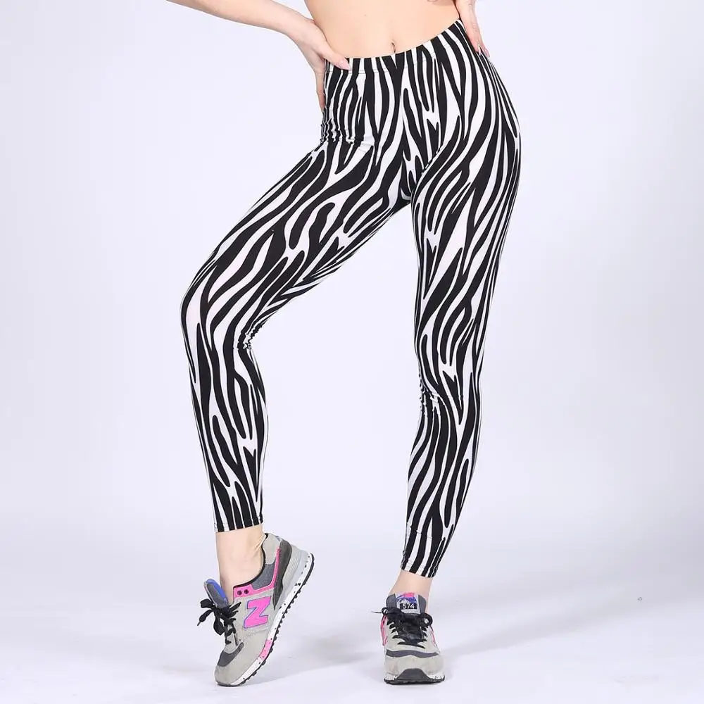 Новинка леггинсы женские граффити и буквенный принт повседневные эластичные шелковые Легинсы молочного цвета мягкая для фитнеса женские леггинсы - Цвет: Zebra stripes