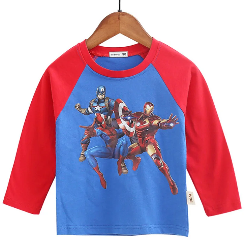 Железный человек детская одежда для мальчиков Новые весенние осенние «Человек-паук», «мстители» детская хлопковая с длинным рукавом Футболка с рукавами, топы, футболка с длинными рукавами