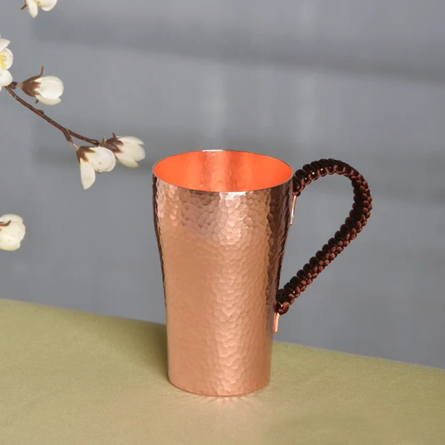 Handmade pure copper water tea wine beer coffee cup with copper dishes  Anti-scalding handle Moscow Mule Wine Cup Drinkware