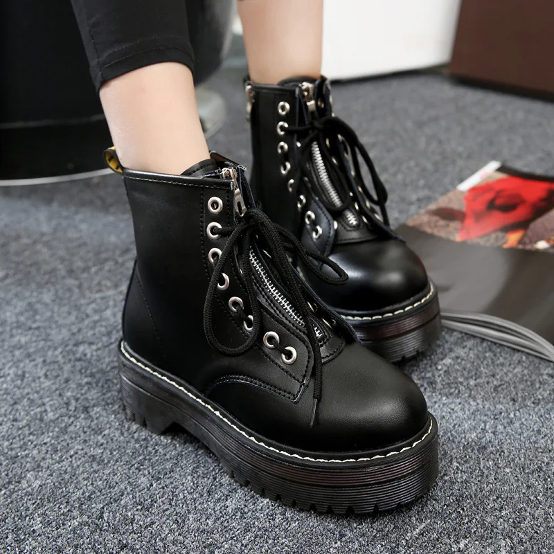 

Dark Gothic Women Winter PU Boots Suede Timberland Boots Round Toe Lace Up Zipper Combat Boots Ladies Autumn Casual Shoes Punk