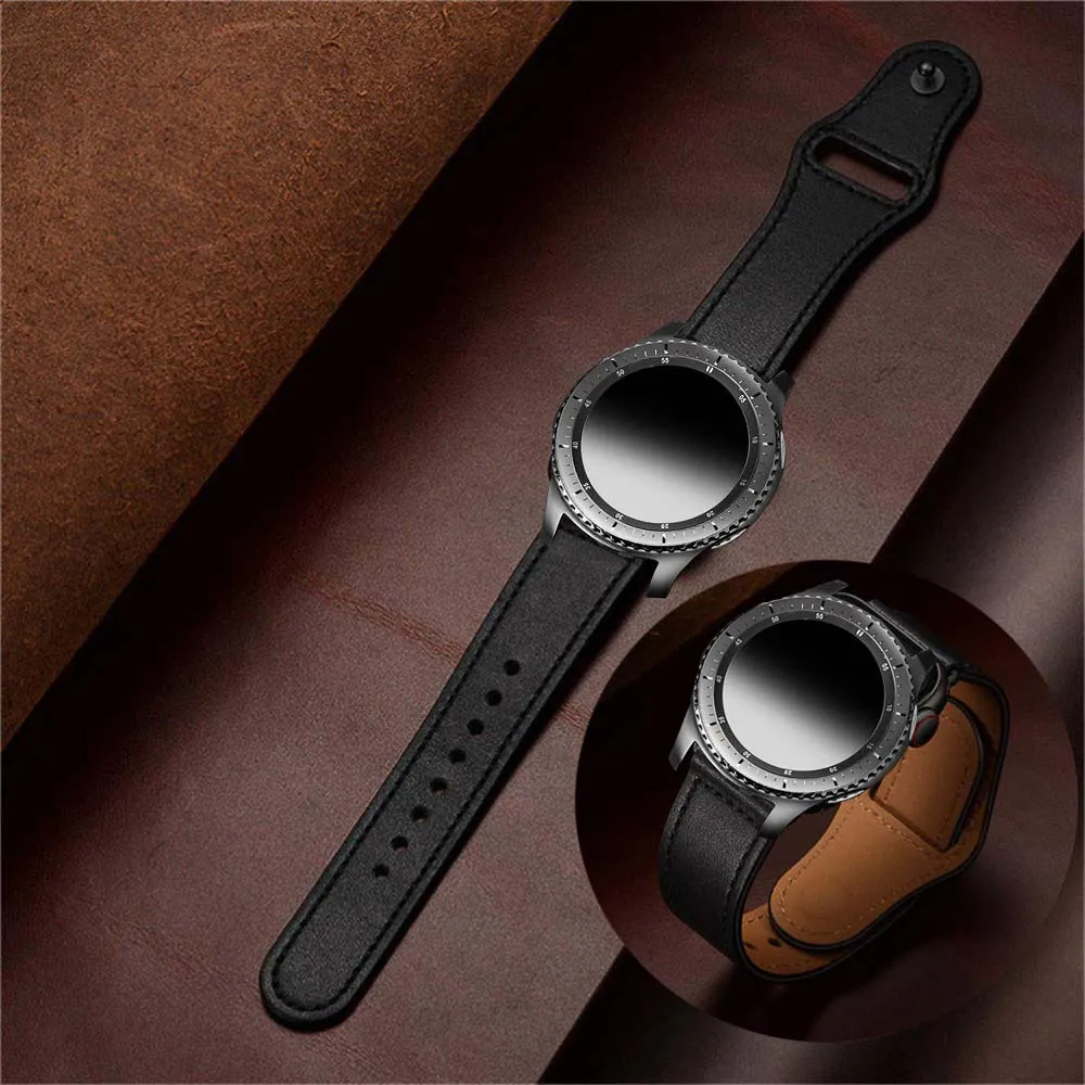 20 22 ремешок из натуральной кожи для huawei watch 2 GT ремешок samsung galaxy active watch s3 s2 42 мм 46 мм Ticwatch 1 2 E s s2 браслет - Цвет ремешка: black