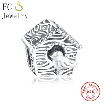 

FC Jewelry Fit Original Brand Charms Bracelet Bangle 925 Sterling Silver Animal Bird Cage Home Bead Making Summer Berloque DIY