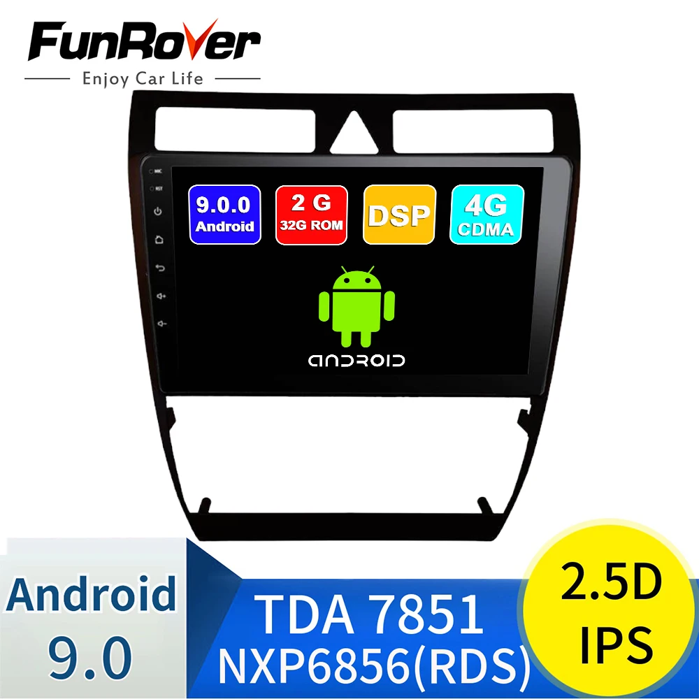 Funrover 9 дюймов Android 9.0 GPS навигация автомобиля радио для Audi A6 S6 RS6 1997-2004 wifi HD сенсорный экран AUX USB поддержка Carplay 2G+32G