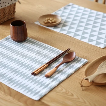 

DUNXDECO Table Placemat Cotton Tea Towel Napkin Plate Cover Mat Photo Ground Fabric Geometric Stripe Check Diamond Gray Decor