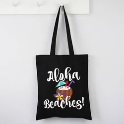 Aloha Beaches Canvas Bag Summer Travel Vacation Totebag Reusable Seaside Life Custom Shopping Bags Eco Friendly Products Cute