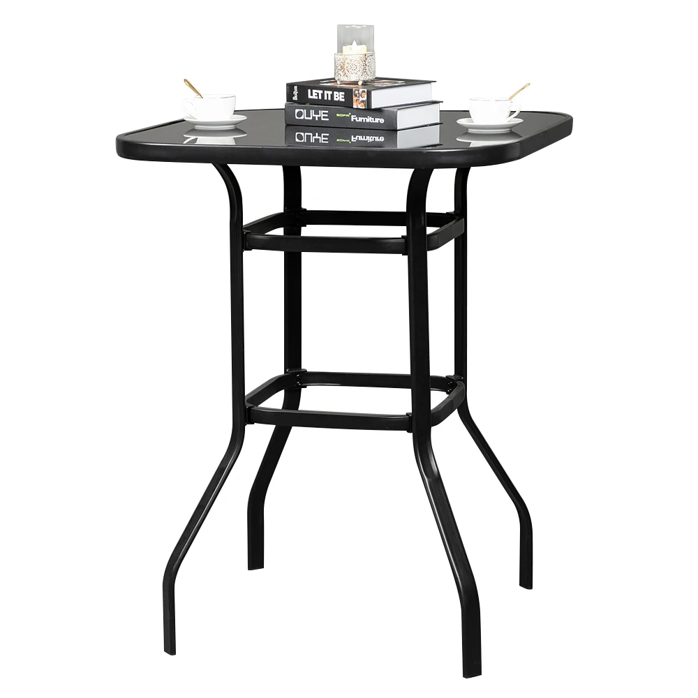 Wrought Iron Glass High Bar Table Patio Bar Table Black  US Warehouse for Families, Bars,Restaurants images - 6