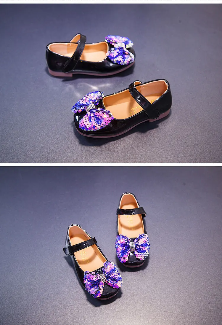 JGSHOWKITO/весенне-Осенняя детская обувь для девочек; большие детские туфли на плоской подошве; Туфли Мэри Джейн с блестками и бантиком; милые туфли принцессы с бантом