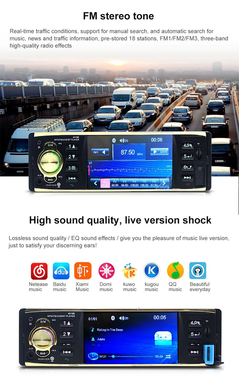 4,1 дюймов HD Автомобильный MP5 плеер Смарт bluetooth радио Hands-free Реверсивный эффект MP3 карта радио FM радио голосовое вещание система 4019b