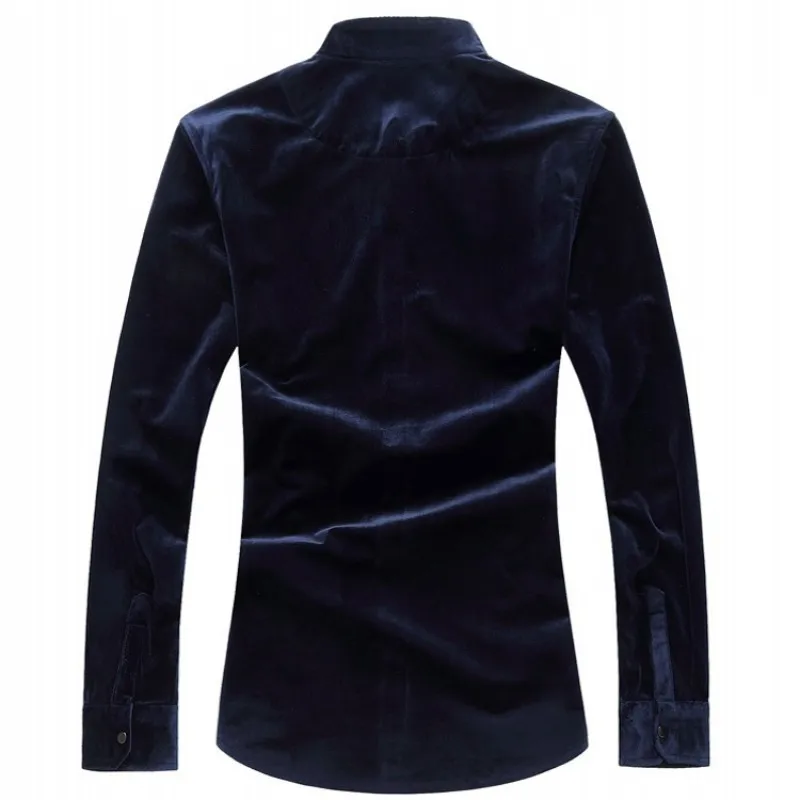 

Winter Mens Velet Casual Shirts Korean Slim Fit Stand Collar Business Shirts Long Sleeved Office Work Male Tops Large Size M-6XL