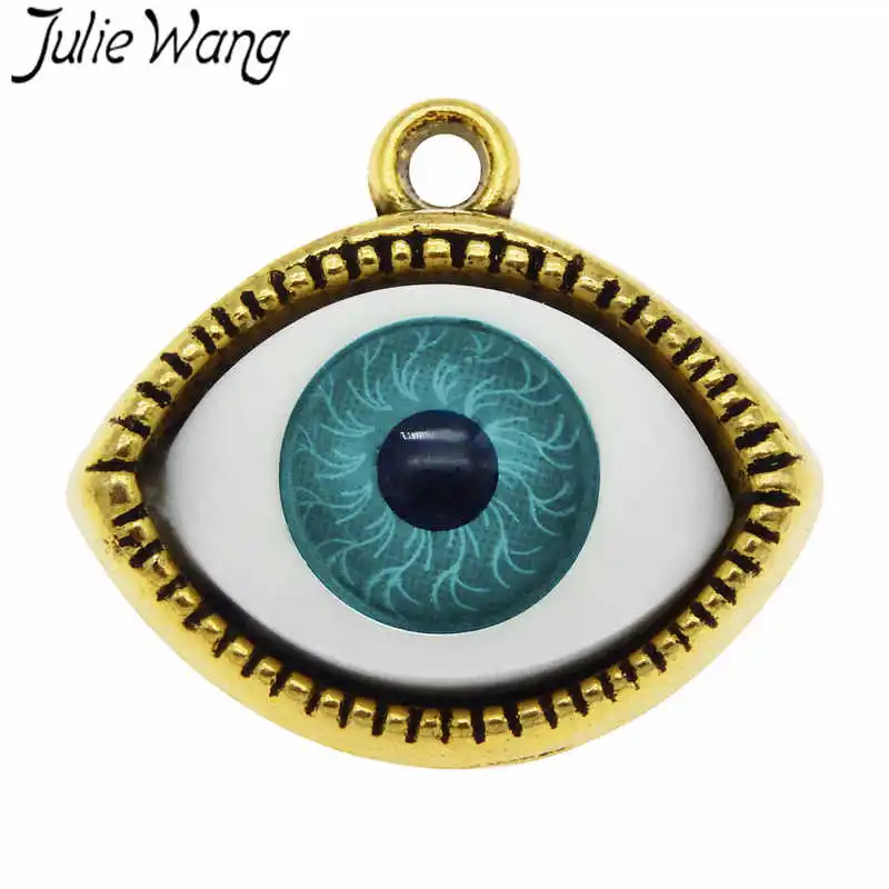 54186 Julie Wang, 7 шт., сплав, человеческий сглаза, амулеты, пластмассовый глаз, многоцветное ожерелье, Подвески, браслет, аксессуары для изготовления ювелирных изделий - Окраска металла: 54186