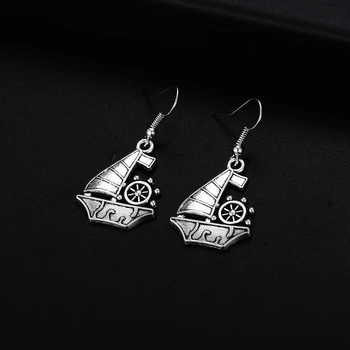 

Trendy Vintage Sailboat Shape Dangle Antique Silver Plated Earrings for Women Girl Retro Drop Earrings Cute Earring Jewelry