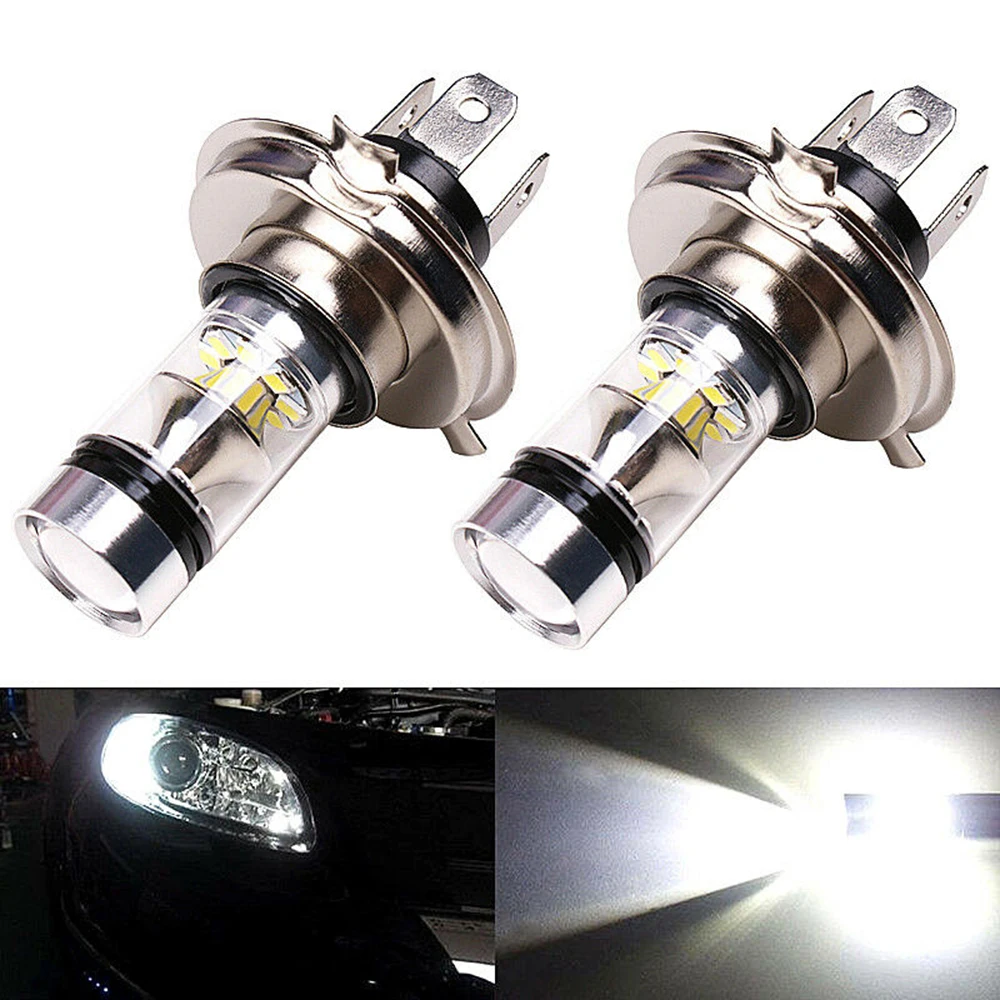 2X White H4 100W HB2 Cree LED 20SMD Car Motorcycle Headlight Low Beam Light Bulb