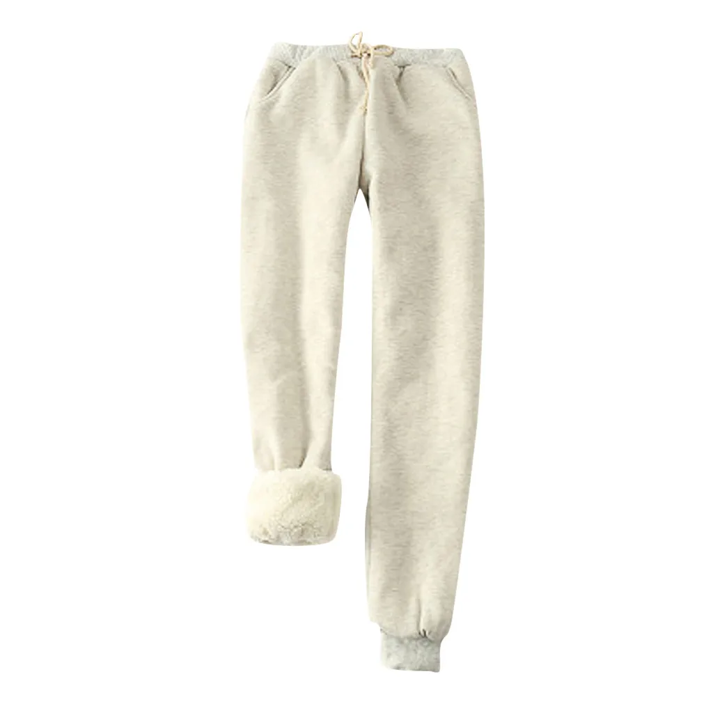 Women Winter Pants Thick Lambskin Cashmere Pants Warm Female Casual Loose Harlan Pants Drawstring Waist Long Trousers#T2G