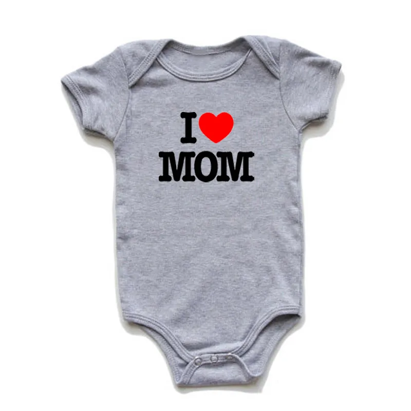 Детский комбинезон с надписью «i love mom/DAD» для маленьких девочек и мальчиков, комбинезон, рубашка, хлопковая летняя одежда для малышей - Цвет: I Love Mom-Grey
