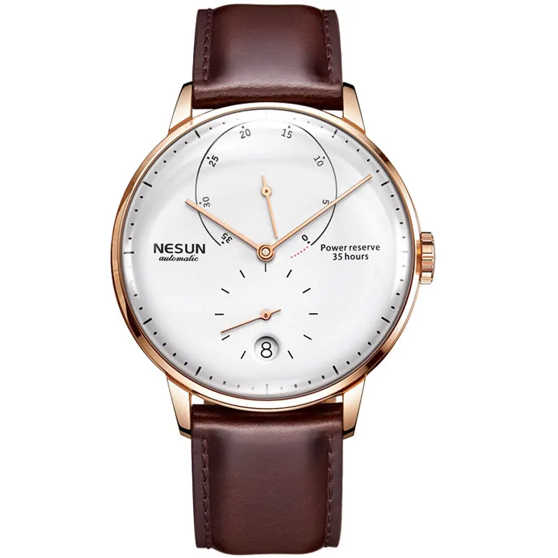 Rose-white-leather Switzerland Мужские автоматические механические часы Nesun модные водонепроницаемые с самообмоткой часы Топ люксовый бренд Relogio Masculino Man - Цвет: Rose-white-leather
