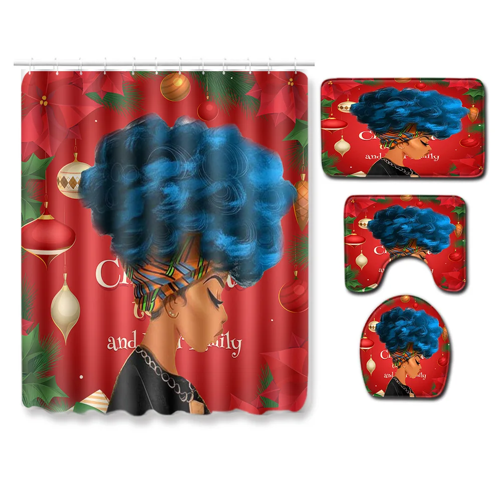 Christmas Series African Woman Pattern Shower Curtain and Bath Mat Set Waterproof Polyester Shower Curtain for Bathroom Shower - Цвет: PJ19830-A003