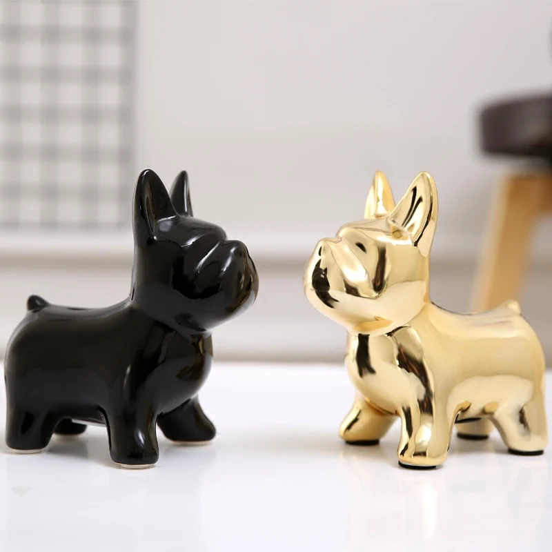 Золотые керамические статуэтки французского бульдога для свадебного украшения обувного шкафа, милые Креативные украшения для собак ZSP0104