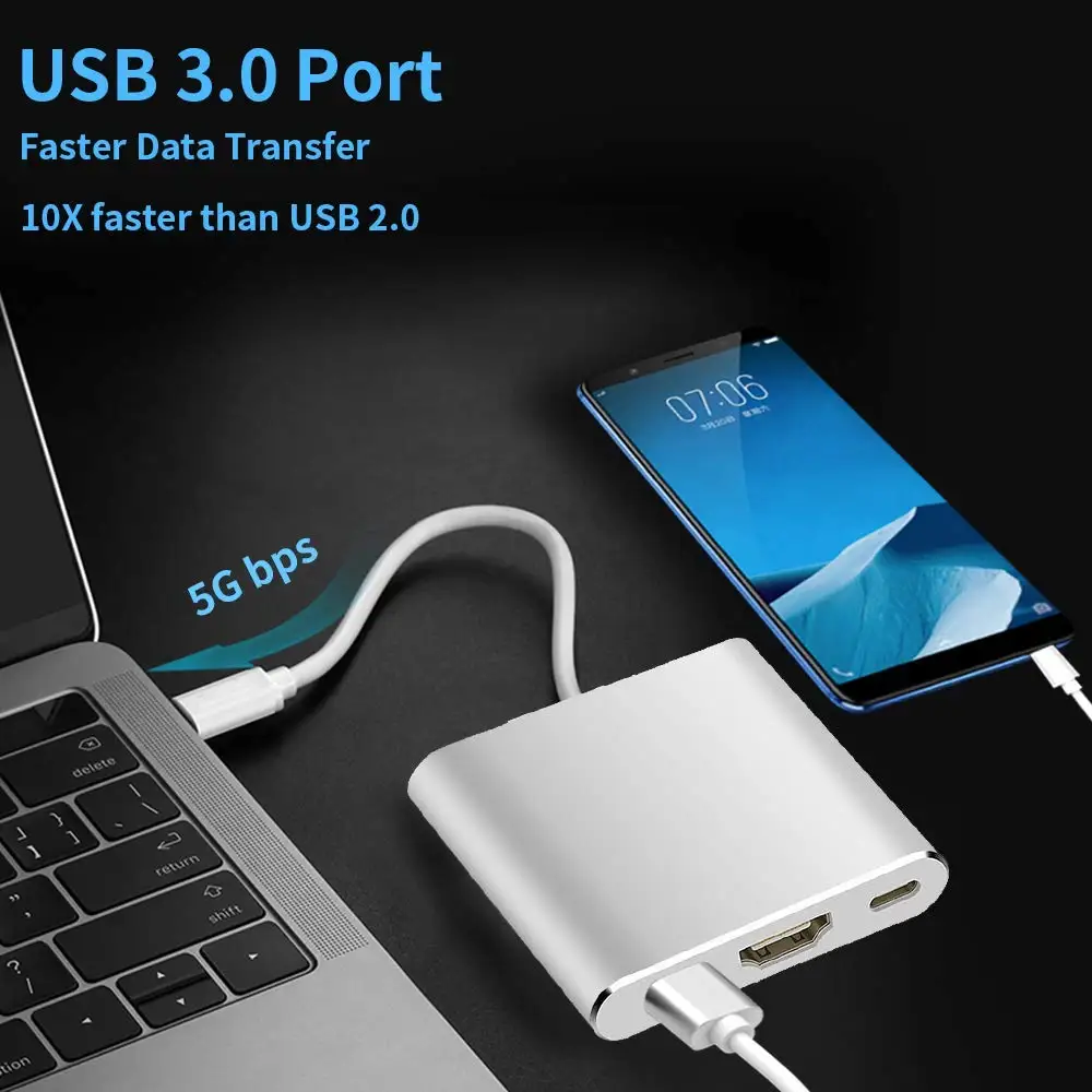 Usb c HDMI type c Hdmi mac 3,1 конвертер адаптер type c в hdmi HDMI/USB 3,0/type-C Алюминиевый адаптер для Macbook