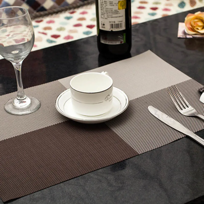 4 квадратный твердый Цвет коврики под посуду на стол в европейском стиле Стиль ПВХ Полосатый подставки стол коврик обеденная миска блюдо изоляции коврик - Цвет: coffee
