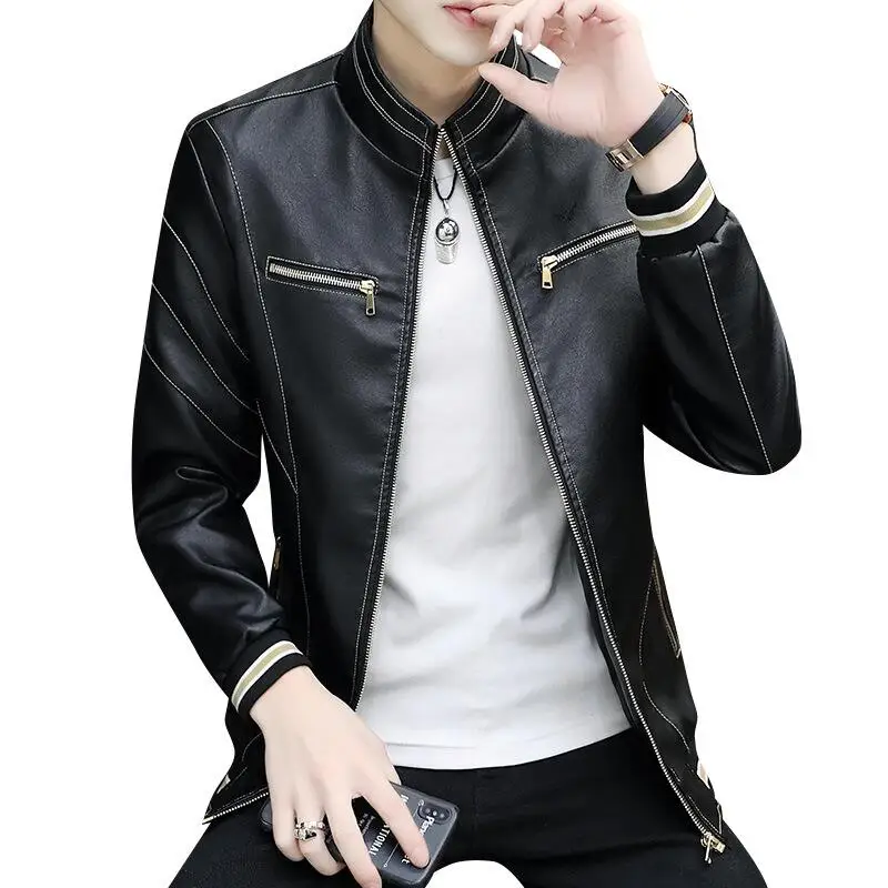 

Men Leather Jacket New 2023 Motorcycle Leather Coat Men Spring And Autumn Short Slim Male Leather Clothing Black OAIRED