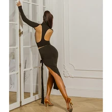 ZYM dance style модный топ для поездок#1951H женская одежда для латинских танцев с длинным рукавом с открытой спиной и высоким горлом осень зима