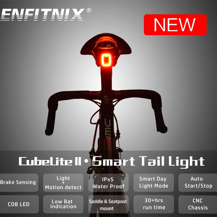 ENFITNIX Cubelite2 велосипедный фонарик задний умный задний фонарь стоп-сигнал зондирования Водонепроницаемый светодиодный дневной свет седло освещение сиденья