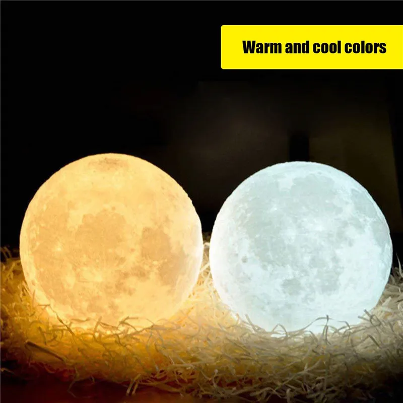 3 Color Rechargeable 3D Print Moon Lamp Touch Moon Lamp LED Night Light Children's Night Lamp Bedroom Decoration Birthday Gifts 2