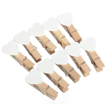 

50 pcs 3.5cm mini heart wooden clothespin for Photo Paper Wooden House Decoration Entertainment creative White