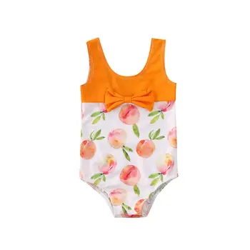 

New Baby Kids Girls Beach Swimsuit Bow Peach Printed Bikini Swimwear Swimsuit Bathing Beach One-Piece Costume 6M-4Y