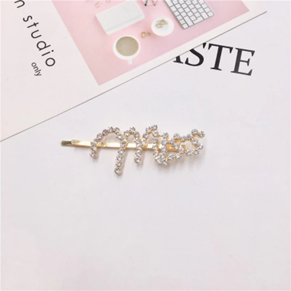 New Hairpins Crystal Shiny Rhinestones Word Letters Hair Clips Women Styling Tool Hairgrip Diamond Hair Accessories Clips Clamp