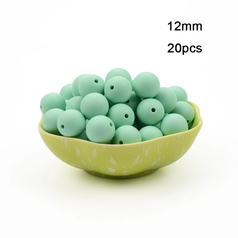 Mint LOFCA 12 мм 20 шт./лот Силиконовые Круглые бусины пищевого класса BPA Бесплатно Силиконовые Прорезыватели для зубов Детская жевательная для прорезывания зубов бусины игрушки для DIY - Цвет: Mint