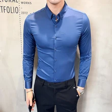 Лидер продаж, однотонная официальная одежда, рубашка для мужчин, осенняя Новая мужская рубашка с длинными рукавами, приталенная Повседневная рубашка, Мужская одежда, 3XL-M