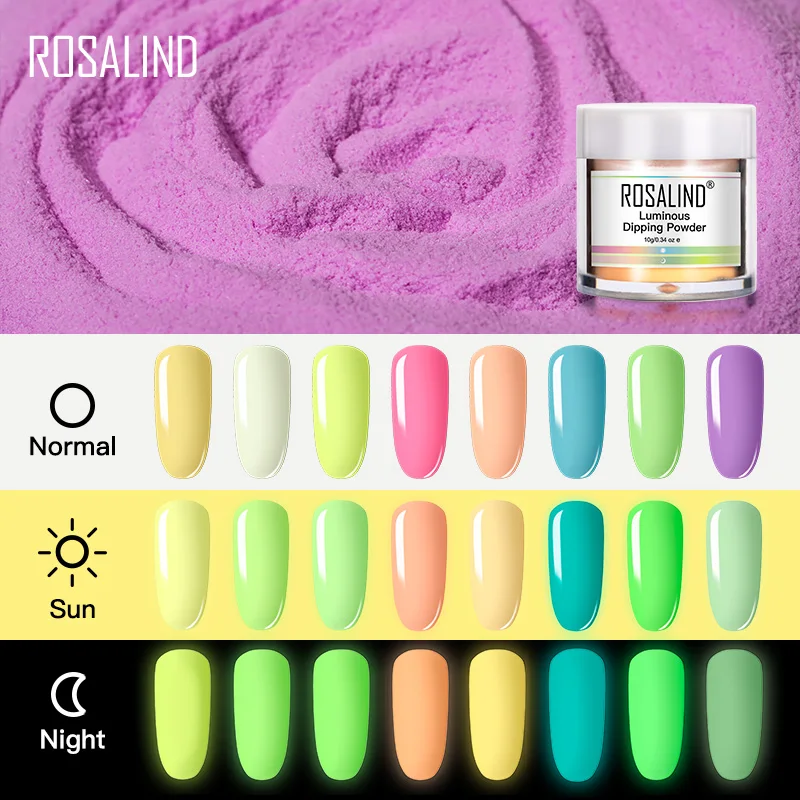 ROSALIND Luminous Dipping Powder Nail Art Holographic Glitter Decorations No Need Cured Dip Dust Without Lamp Gel | Красота и