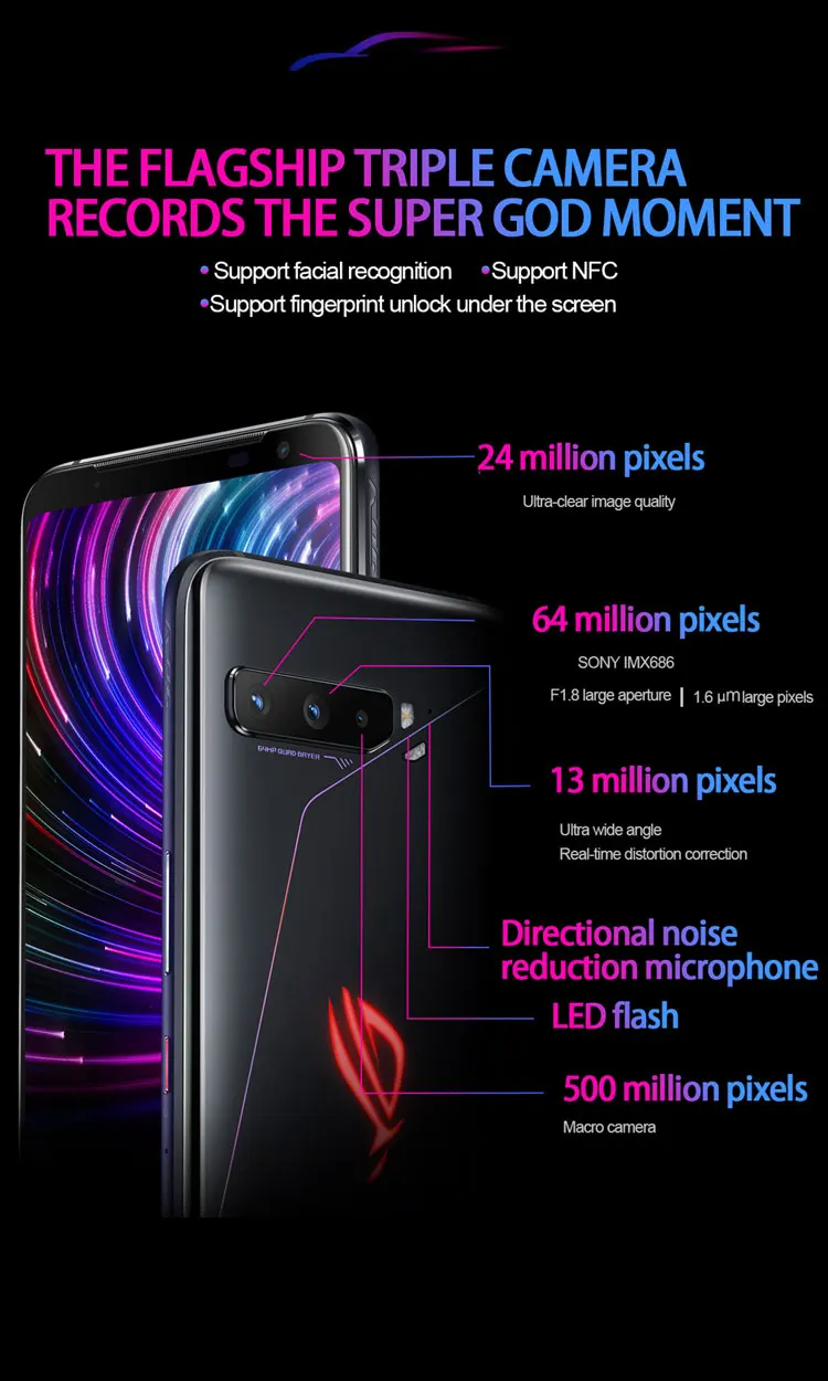 Оригинальный новый игровой телефон Asus ROG 3 ZS661KS 5G 6 59 &quotSnapdragon 865 + 12 Гб 128/256/512 ГБ