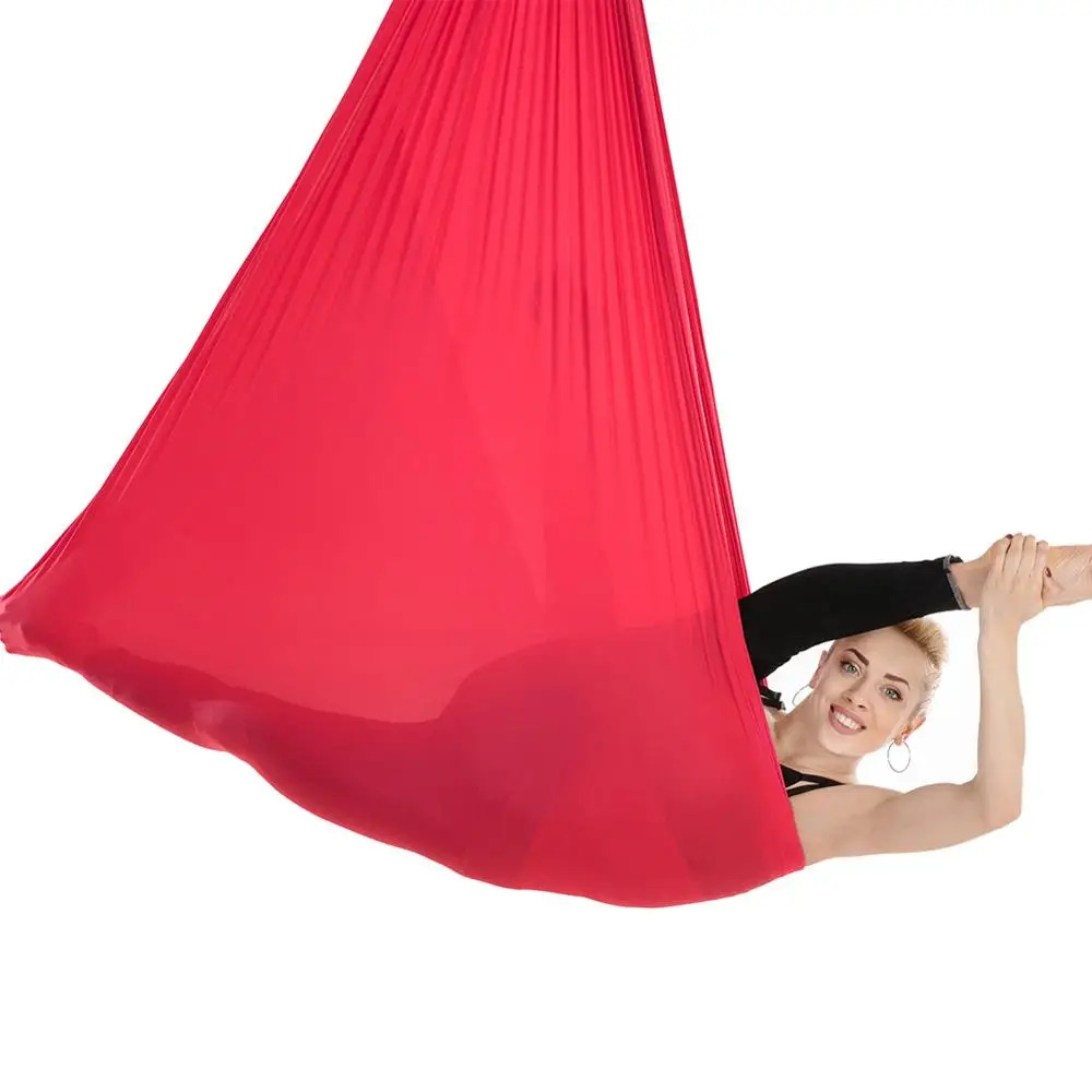5*2.8m Aerial Yoga Hammock Fitness Yoga Stretch Anti-Gravity Swing Sling Inversion Belts Include Daisy Chain/Carabiner - Цвет: Красный